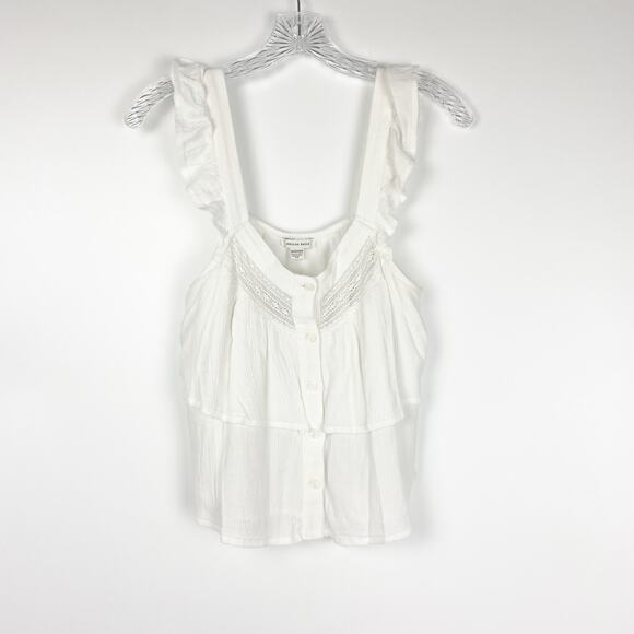 American Eagle Flutter Sleeve Button Up Blouse Cropped Ruffle Womens Size XS - Picture 3 of 12